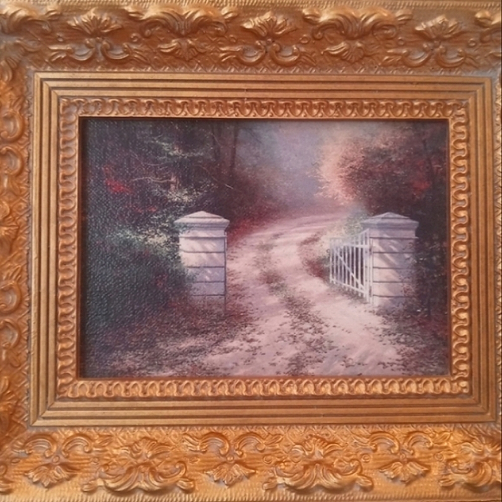 ⚜️ Thomas Kincaid AT THE GATE Gicleé Oil Painting Framed on Canvas  11"×… - Picture 4 of 14
